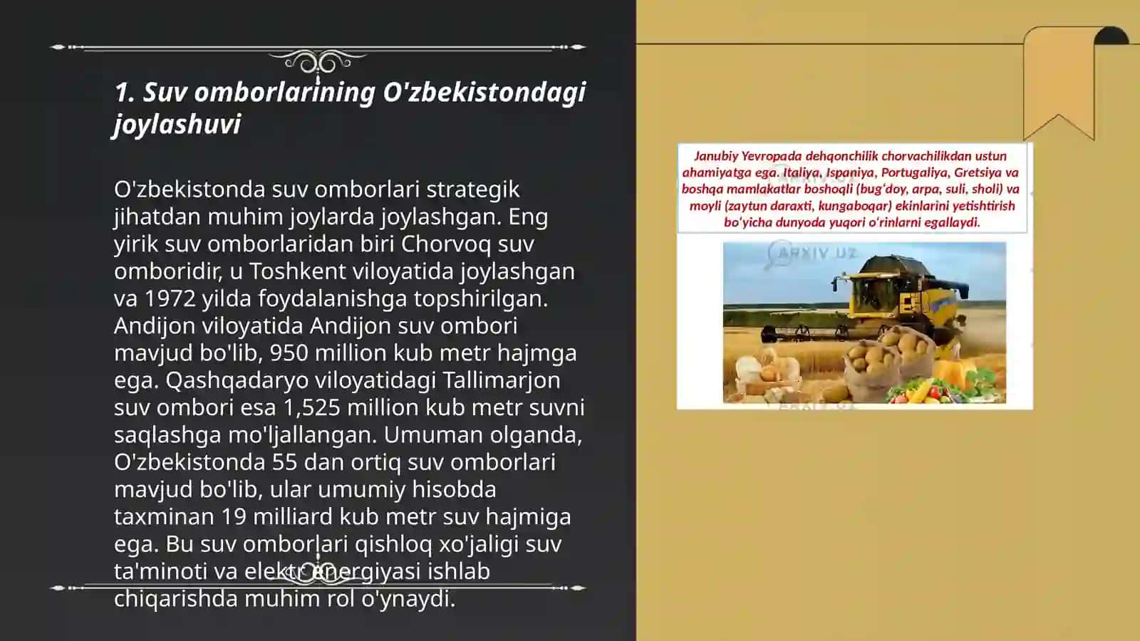 O'zbekistondagi suv omborlari va ularning xalq xujaligidagi ahamiyati 3