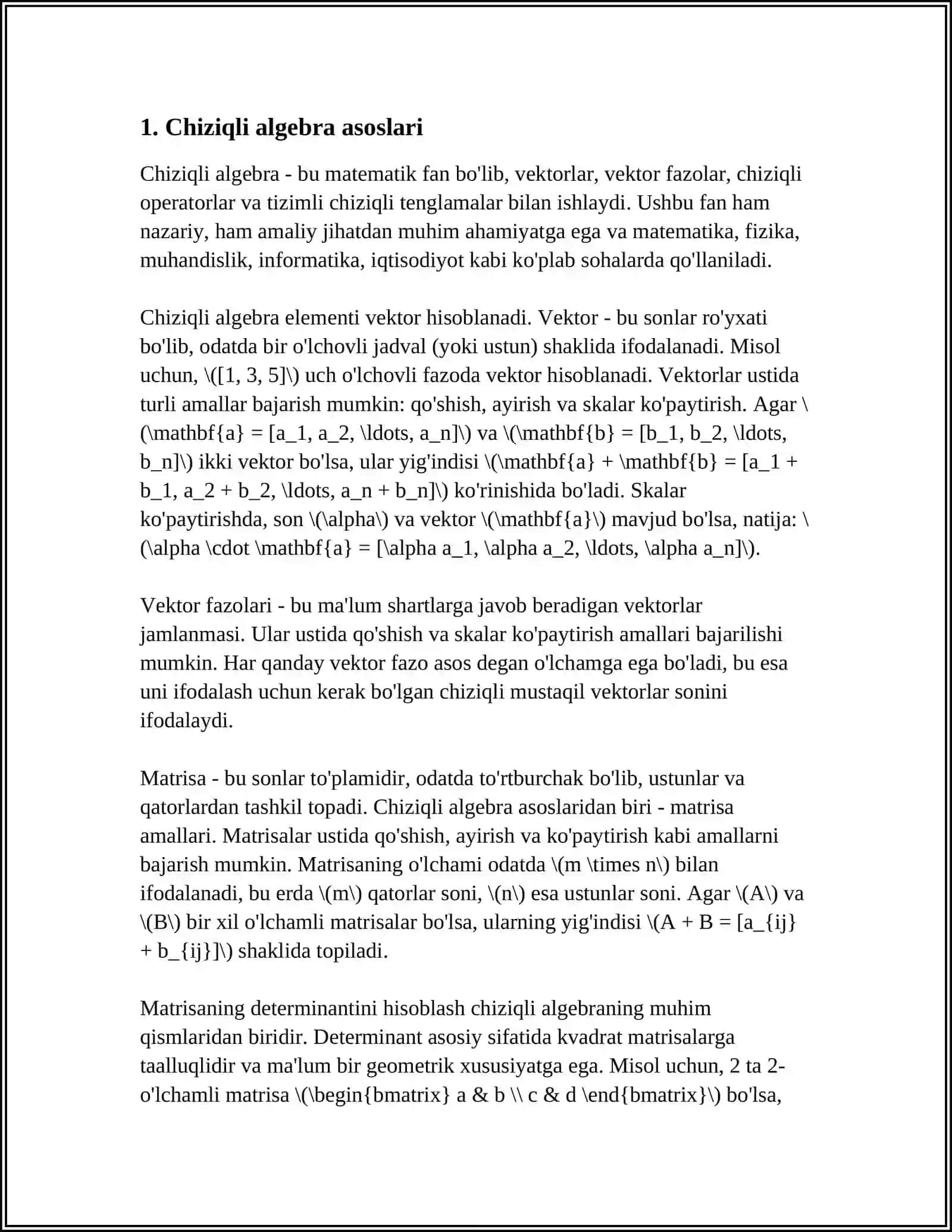 CHIZIQLI ALGEBRA ILIMENTLARI VA ULARNING IQTISODIYOTDA TADBIQI 3