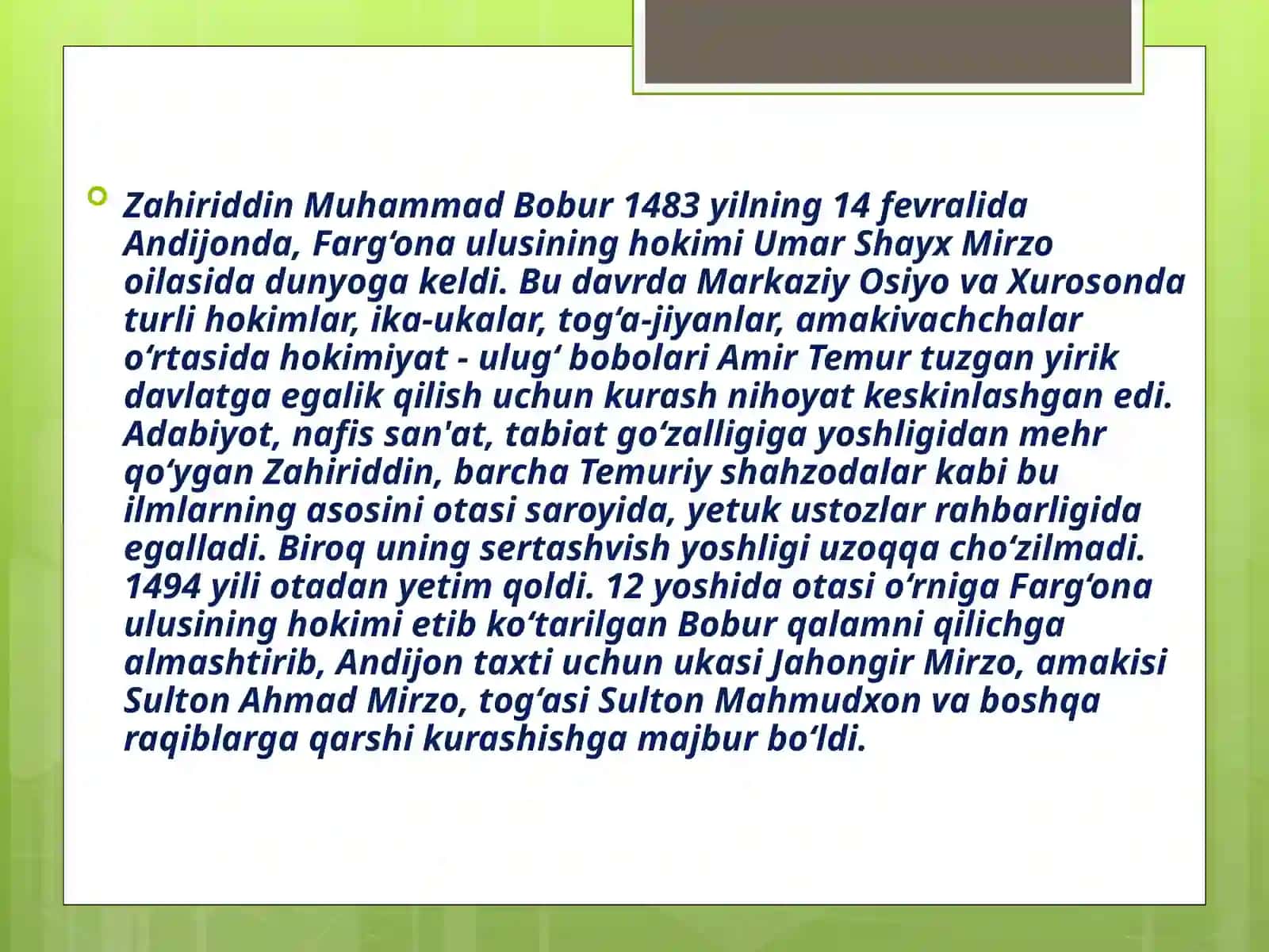 8-sinf O'zbekiston tarixi fanidan Boburnoma asaridan foydalanish dars ishlanma 3