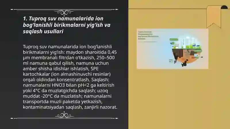 Tuproq suv ifloslanishidan ion bogʻlanishli birikmalarni aniqlash 3