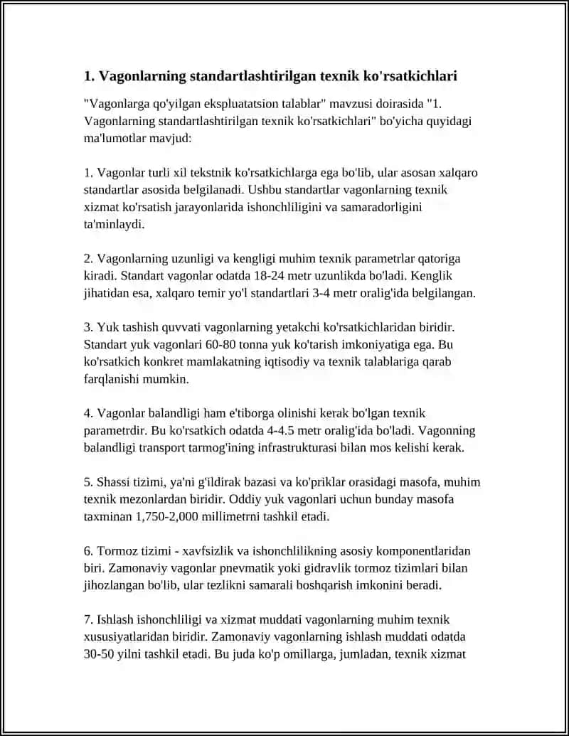 VAGONLARGA QÒYILGAN EKSPLUATATSION TALABLAR 3