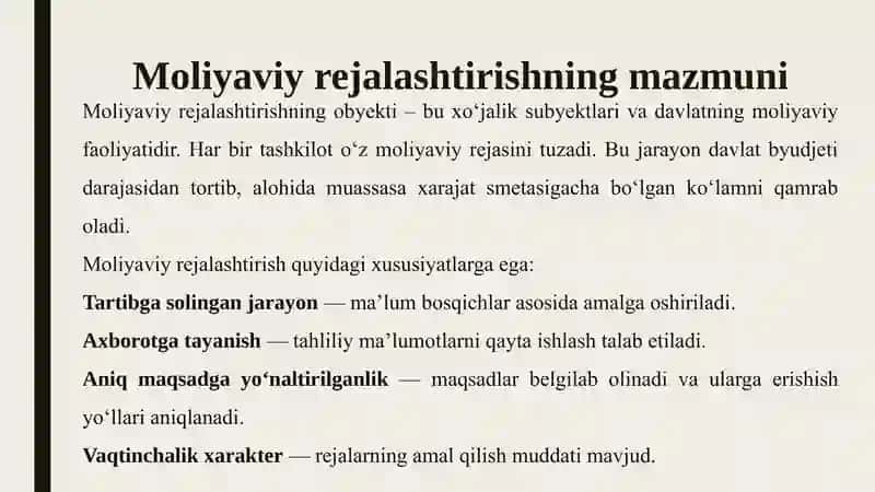Moliyaviy rejalashtirish va uning ahamiyati. 3