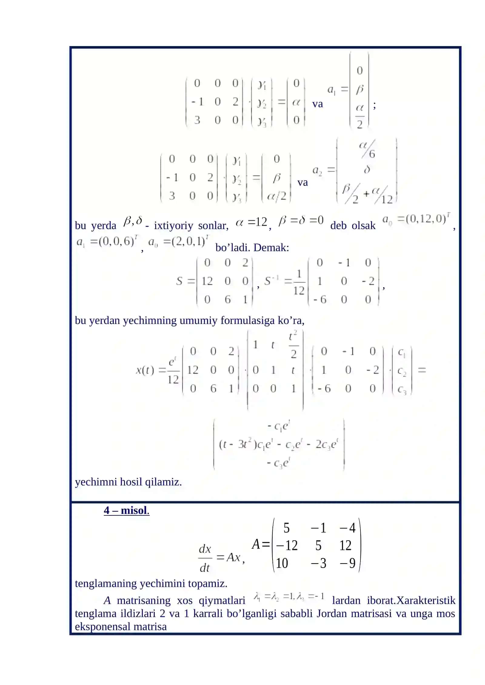 EKSPONENSIAL MATRISANI HISOBLASH. MATRISALI DIFFERENSIAL TENGLAMALARNI INTEGRALLASH 3