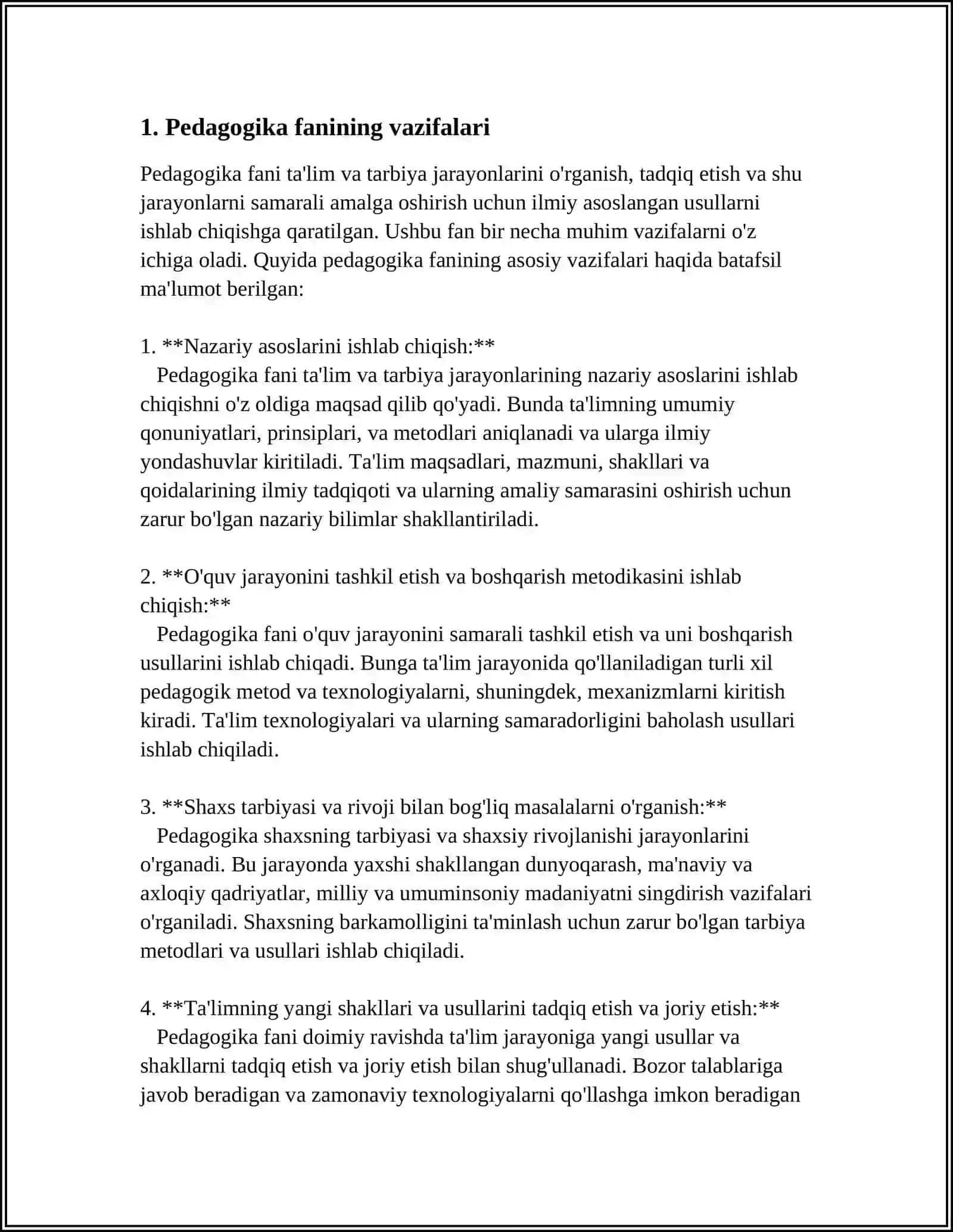 PEDAGOGIKA FANI, UNING VAZIFALARI, ILMIY TADQIQOT USULLARI, TA’LIM TIZIMINI BOSHQARISH 3
