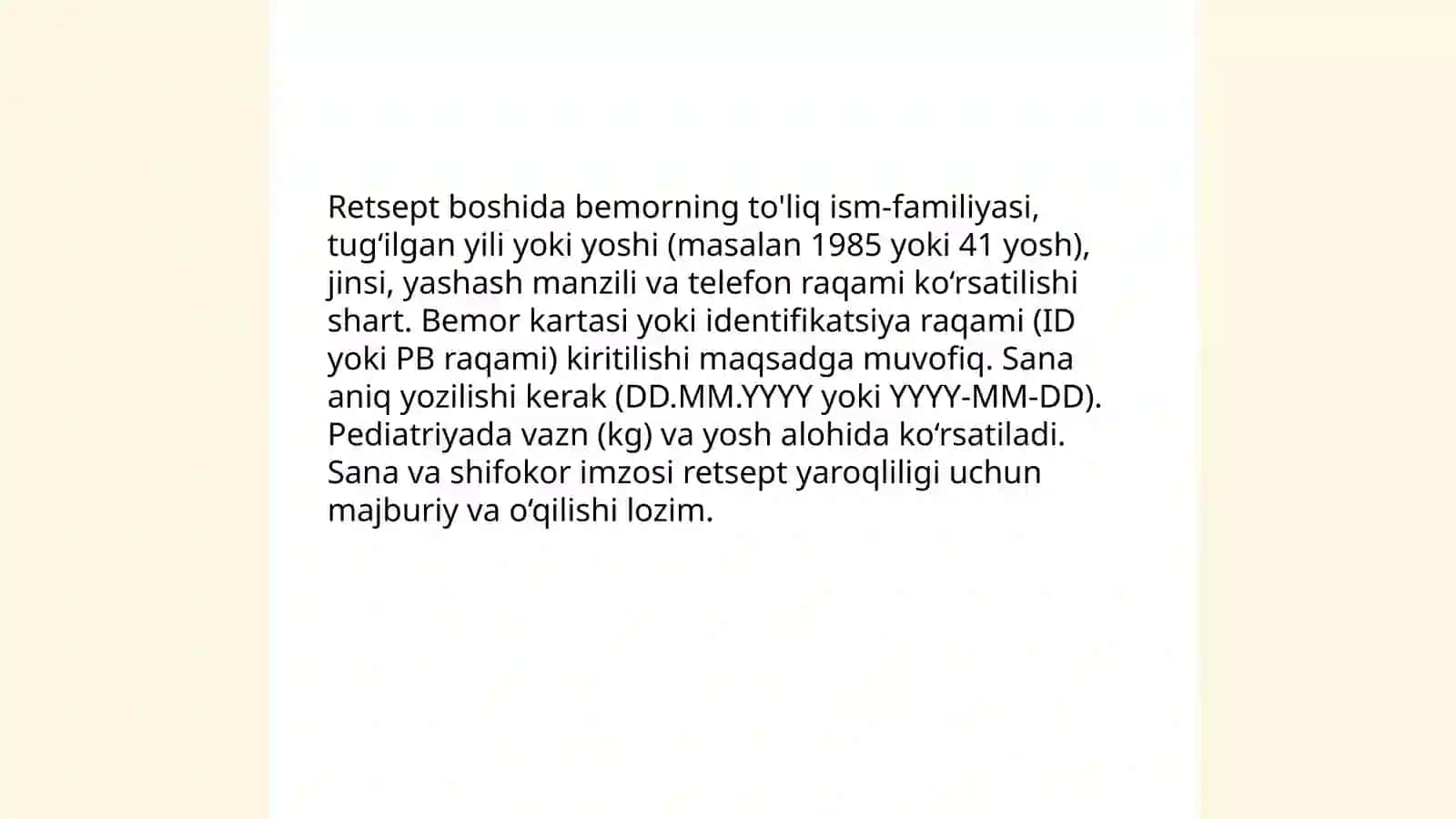 Retsept strukturalar. retsept yozish qoidasi 3