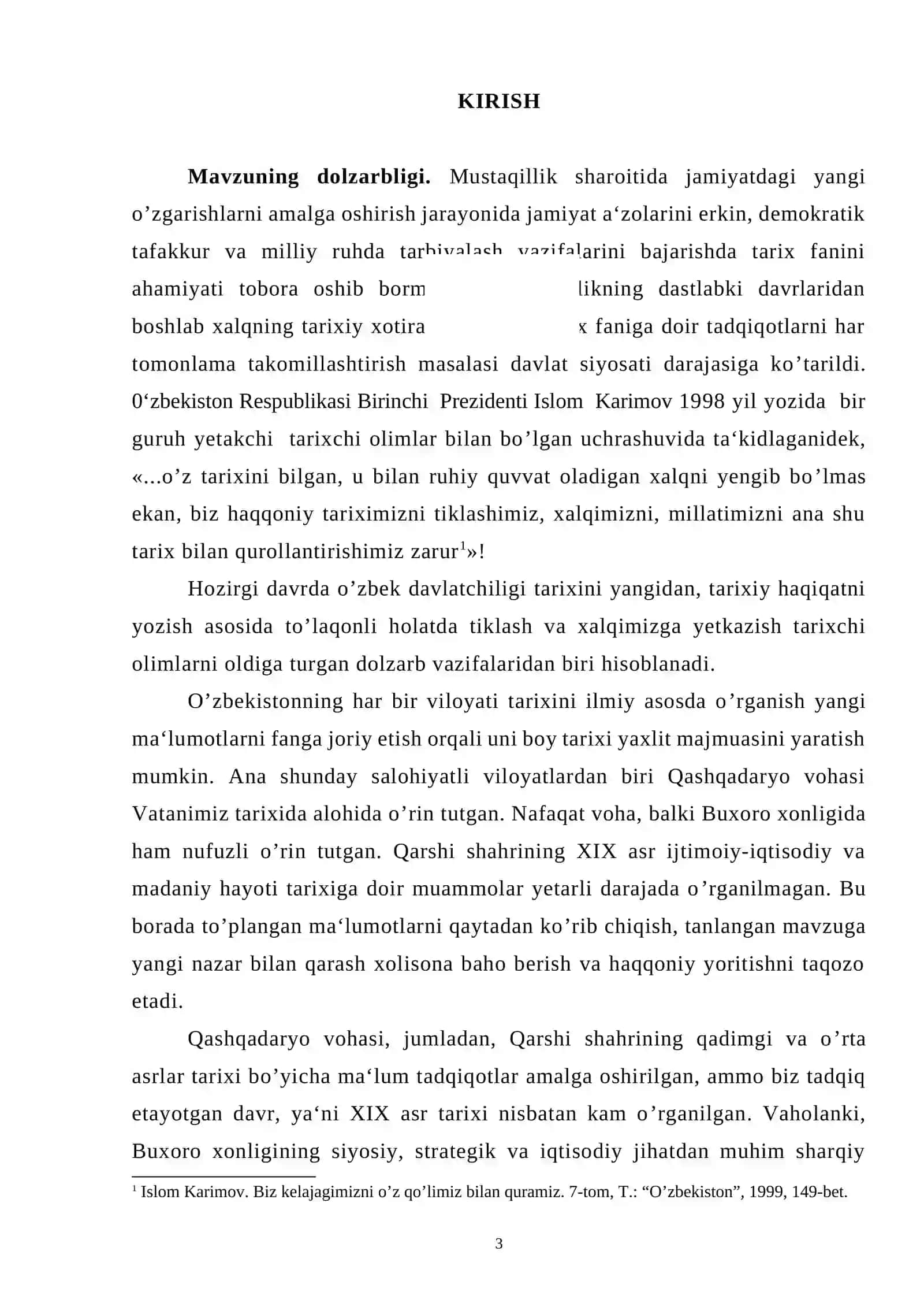 Qarshi shahrining ijtimoiy-iqtisodiy va madaniy hayoti (XIX asr misolida) BITIRUV MALAKAVIY ISHI 3