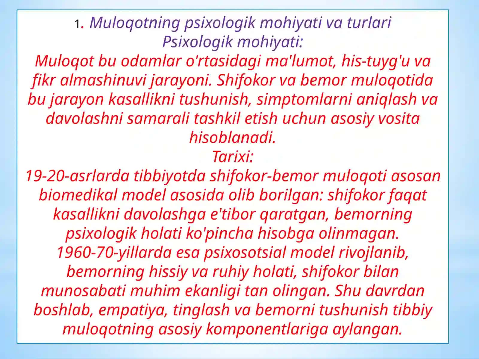 Muloqot: Shifokor va bemor muloqatining psixologik xususiyatlari 3