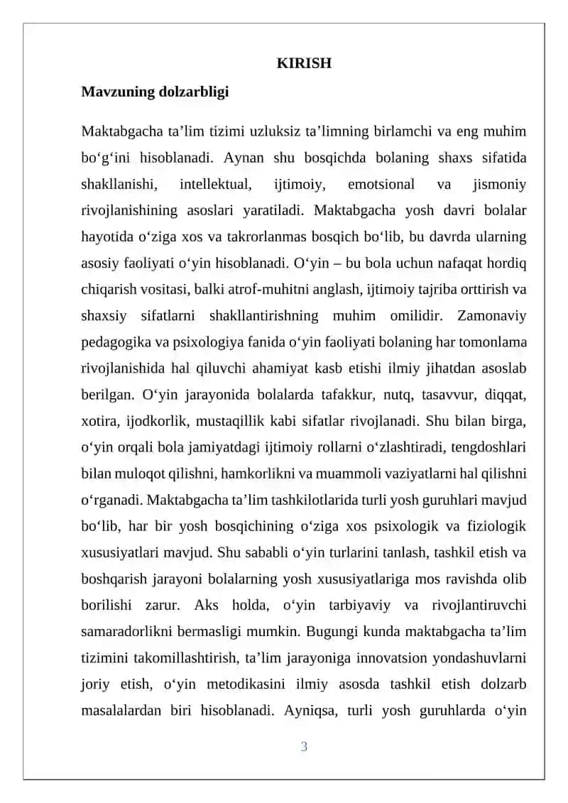 Mavzu: Maktabgacha ta’lim tashkilotlarida turli yosh guruhlarda bolalar bilan o’ynaladigan o’yin turlari 3
