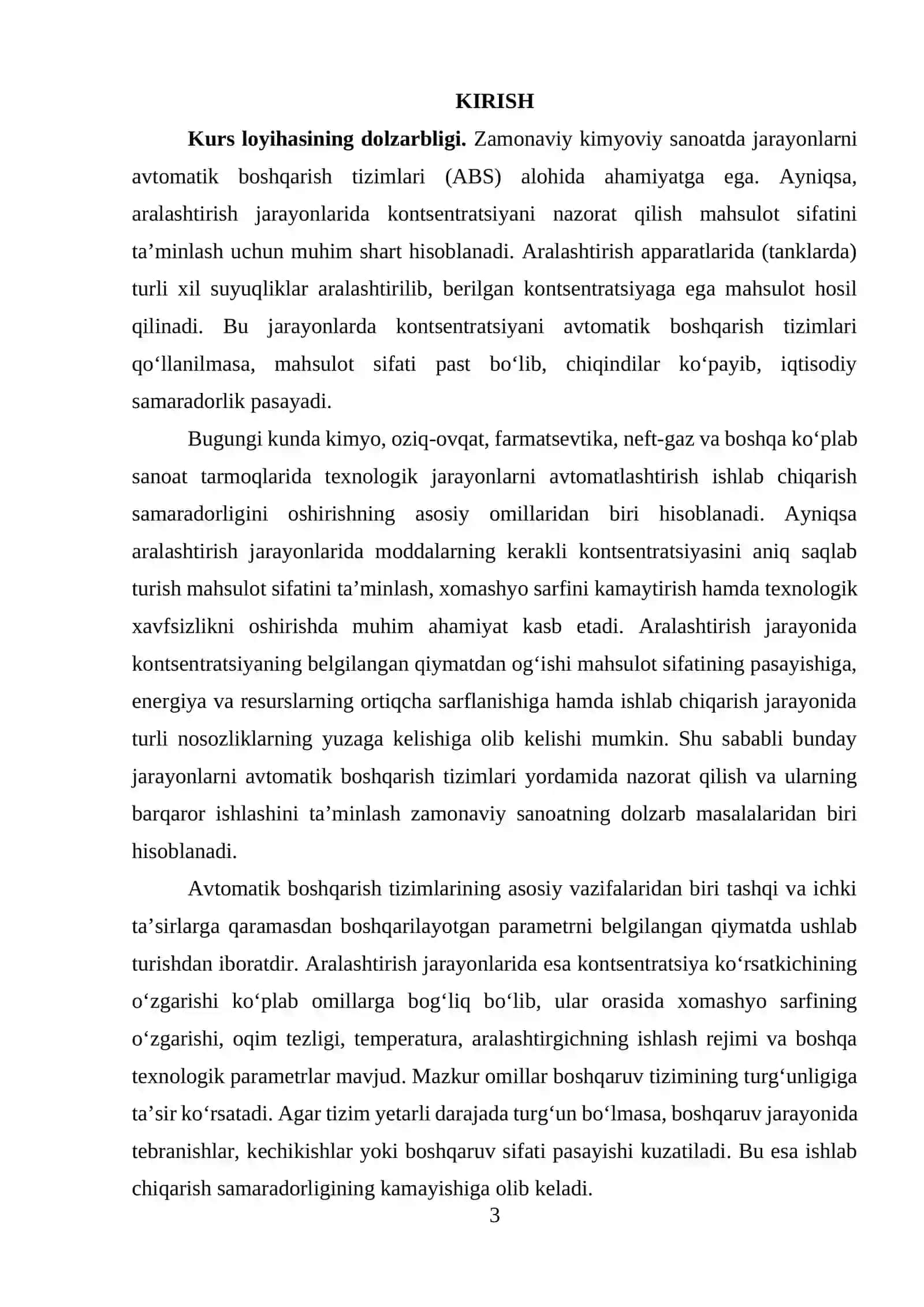 Aralashtirish jarayonida kontsentratsiyani avtomatik boshqarish tizimining turg‘unligini tahlil qilish 3