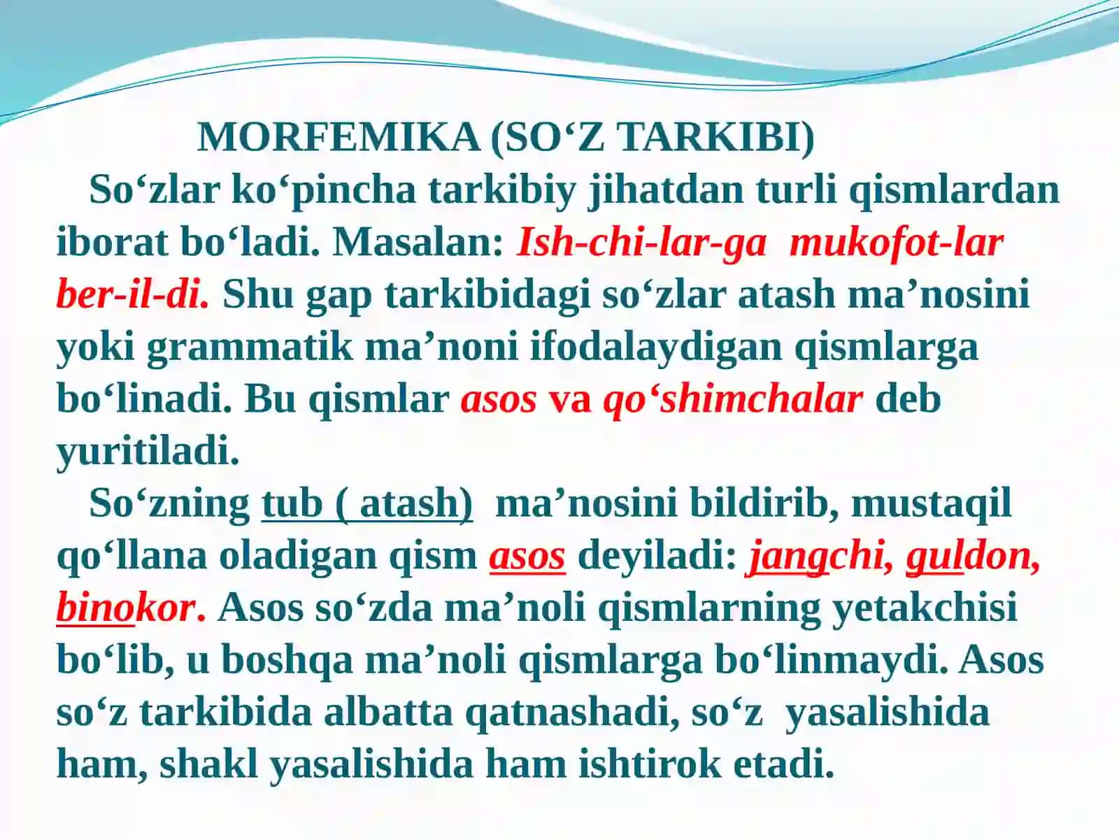MORFEMIKA. MORFEMA VA UNING TURLARI. SO‘Z YASALISHI 3