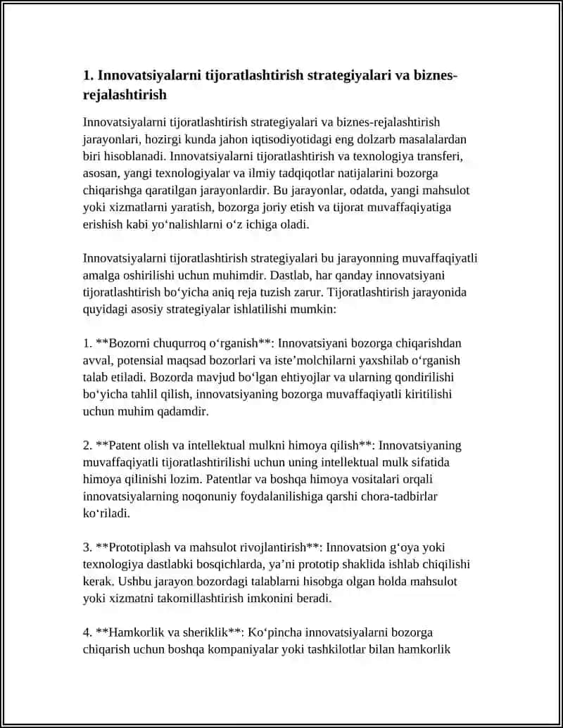 INOVATSIYALARNI TIJORATLASHTIRISH VA TEXNOLOGIYA TRANSFERI 3