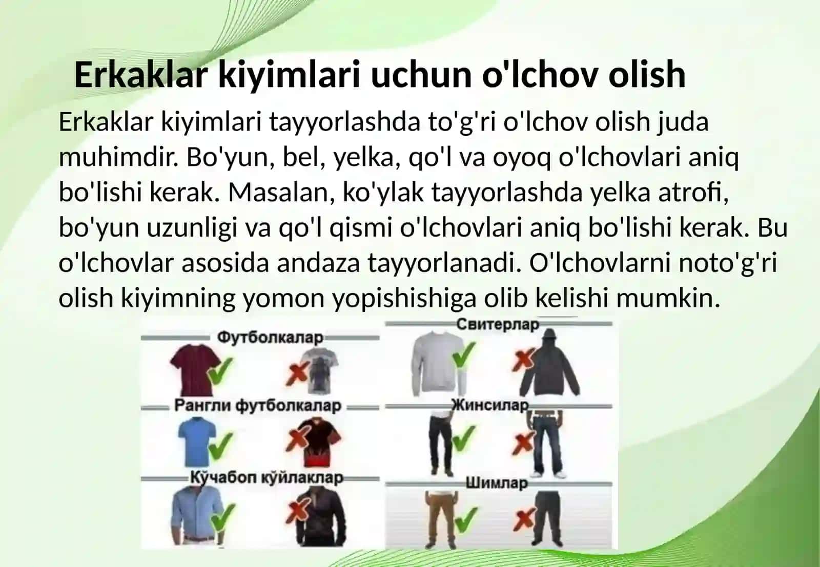 Erkaklar kiyimlariga andaza tayyorlash va bichish-tikish 3