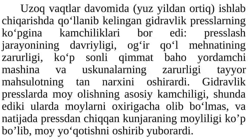 Presslash usuli bilan moy olish usullari va uskunalari 3