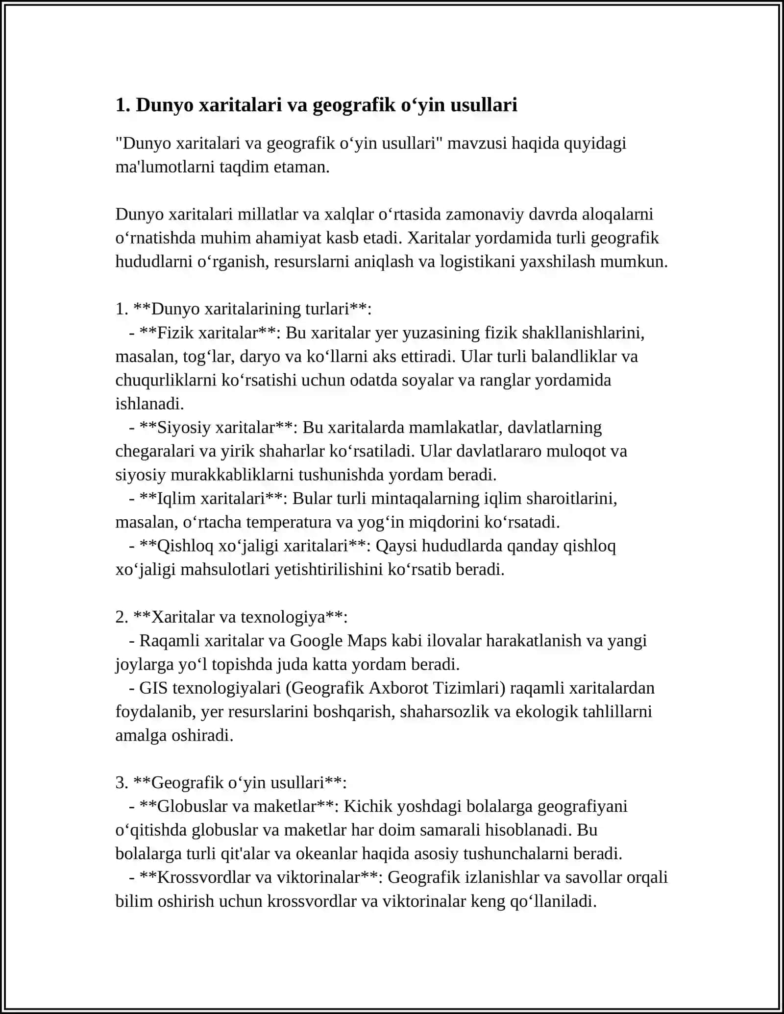 GEOGRAFIK O‘YIN METODI BO‘YICHA BIR SOATLIK DARS ISHLANMA 3