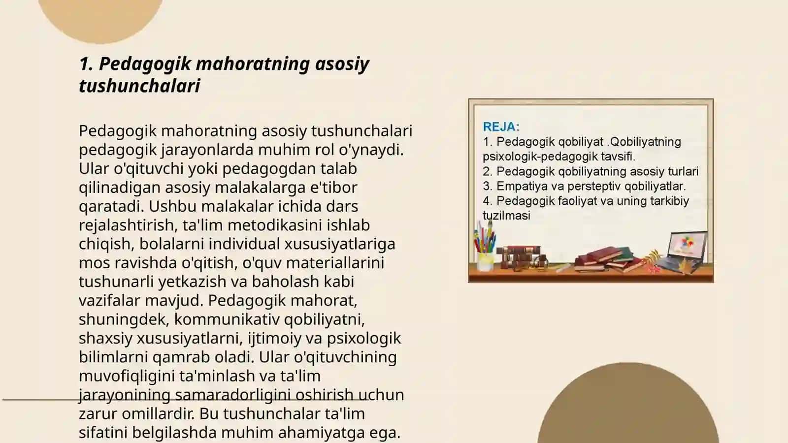 Pedagogik mahorat asoslari va uning tarkibiy qismlari. Pedagogik kasbiy kompentetlik va kreativlik 3