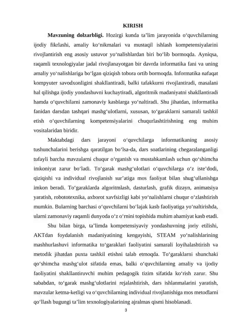 Informatika fanidan darsdan tashqari mashg‘ulotlarni loyihalashtirish (To‘garaklar misolida) 3