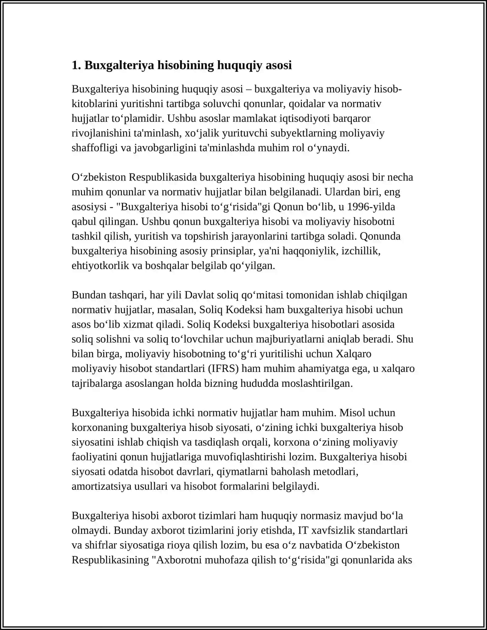 O‘ZBEKISTON RESPUBLIKASINING «BUXGALTERIYA HISOBI TOG‘RISIDA»GI QONUNI VA UNING AHAMIYATI 3