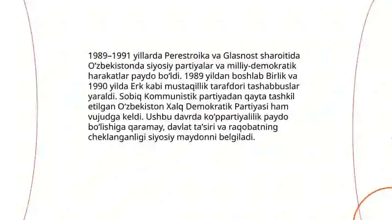 MUSTAQILLIKKA ERISHISH ARAFASIDA OʻZBEKISTONDAGI LITIMOIY-SIYOSIY JARAYONLAR (Gulsanam) 3