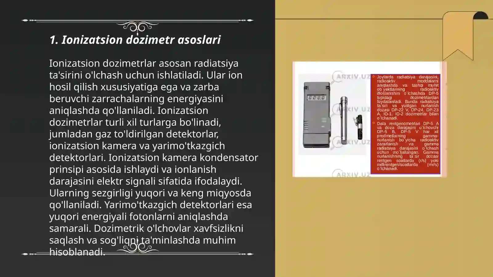 Dozimetriya metodlari. Dozimetrik asboblar tasnifi 3