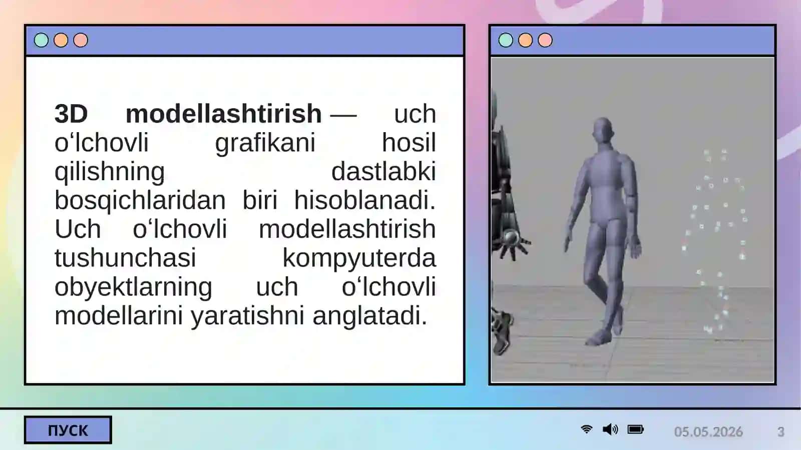 Ma’lumotlarni qayta ishlashda 3D obyektlarini yaratish 3