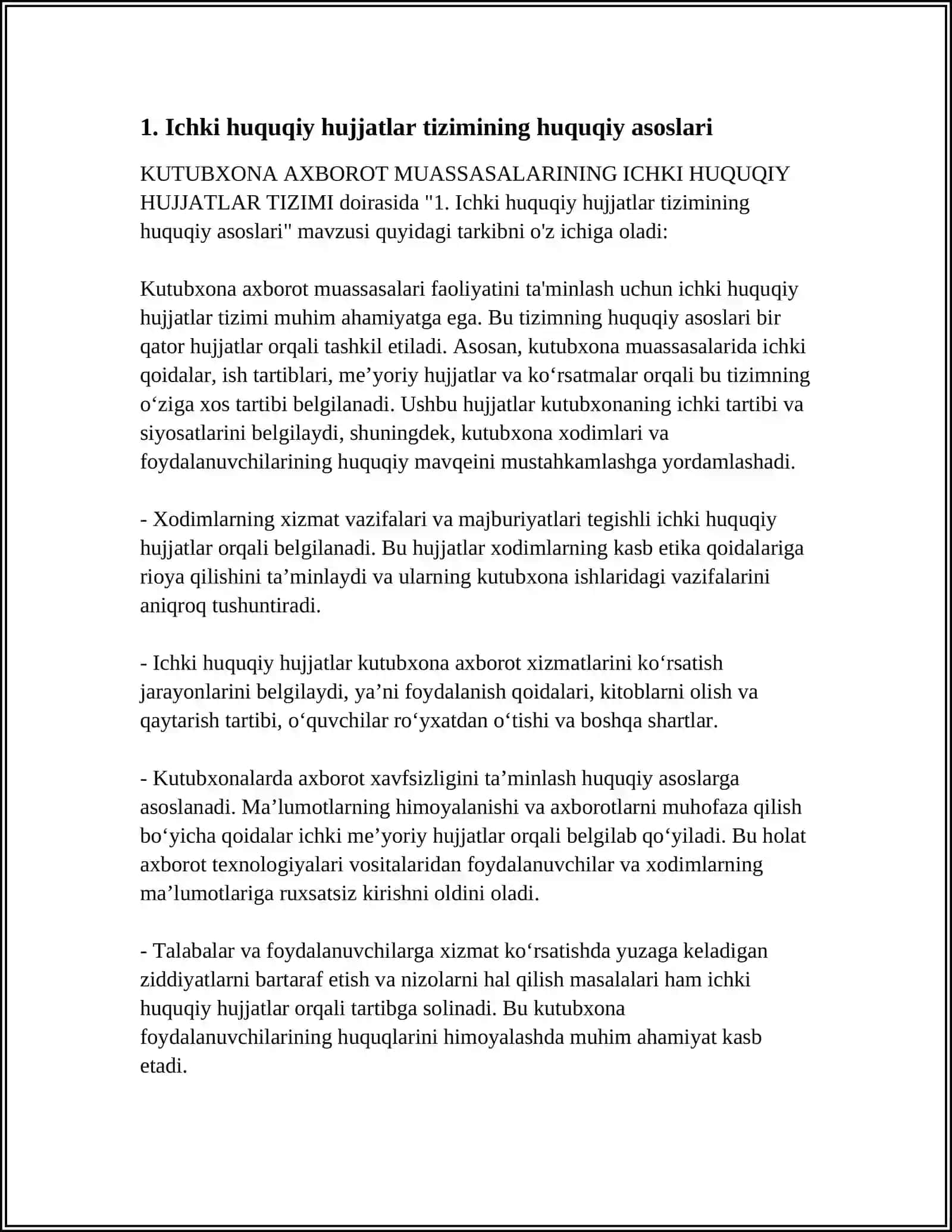 KUTUBXONA AXBOROT MUASSASALARINING ICHKI HUQUQIY HUJJATLAR TIZIMI 3