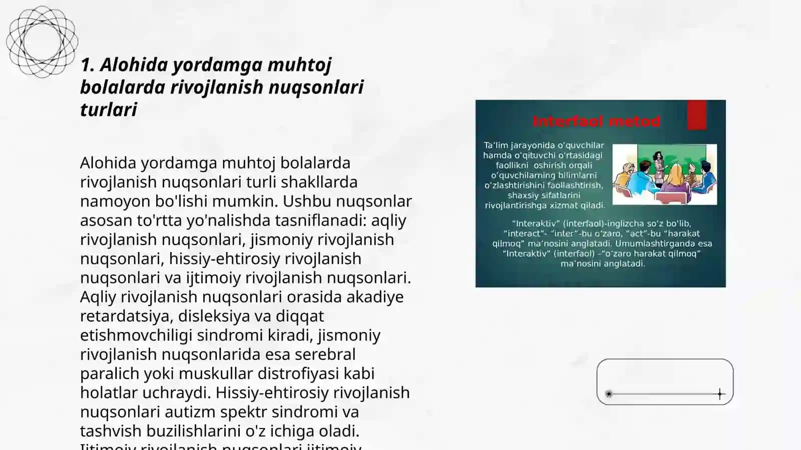 Alohida yordamga muhtoj bolalarda rivojlanishidagi nuqsonining chuqurligi va tuzilishiga qarab inklyuziya modellarini tanlash 3