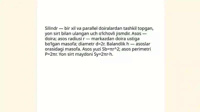 Silindr toʻla sirti 3