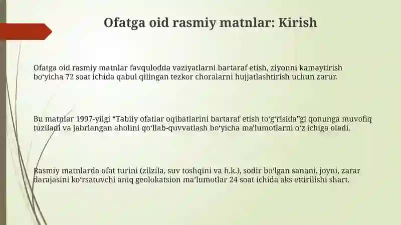 Ofatga oid rasmiy matnlar: Kirish 3
