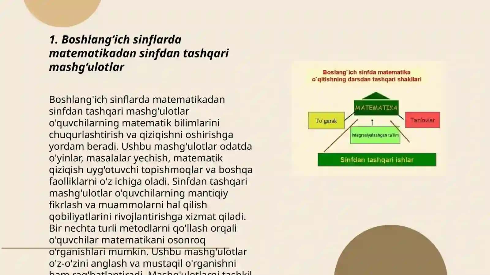 Boshlangʻich sinflarda matematikadan Sinfdan tashqari ishlarning tashkil etish 3