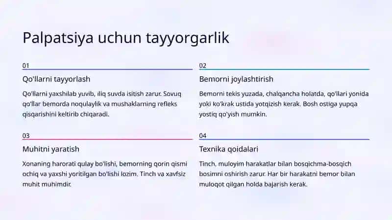 Qorin Palpatsiyasi: Yuzaki va Chuqur Palpatsiya Texnikasi 3