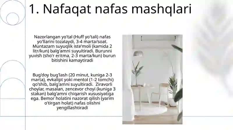 Nafas yo'lari kasaliklarida bemorlarni xalq tabonati yordamida uy sharoyitida parvarishlash 3