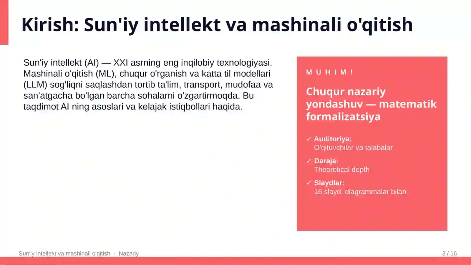 Sun'iy intellekt va mashinali o'qitish 3
