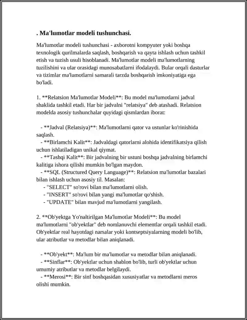 RELYATSION MA'LUMOT MODELI 3