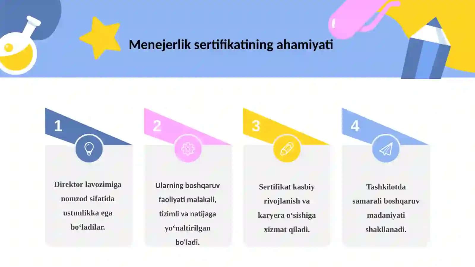 Davlat maktabgacha  ta’lim tashkilotlari direktori  lavozimiga nomzodlarga  Menejerlik sertifikatlarini  berish tartibi slaydi 3