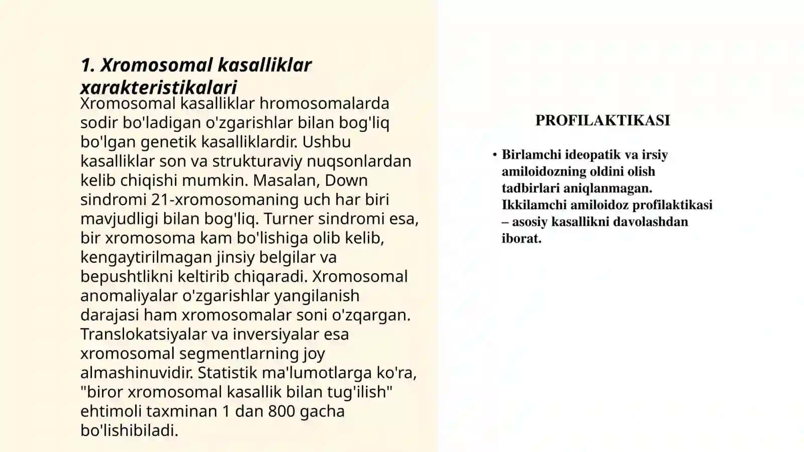 Irsiy kasalliklar xromasoma kasalliklarining irsiylanishi 3