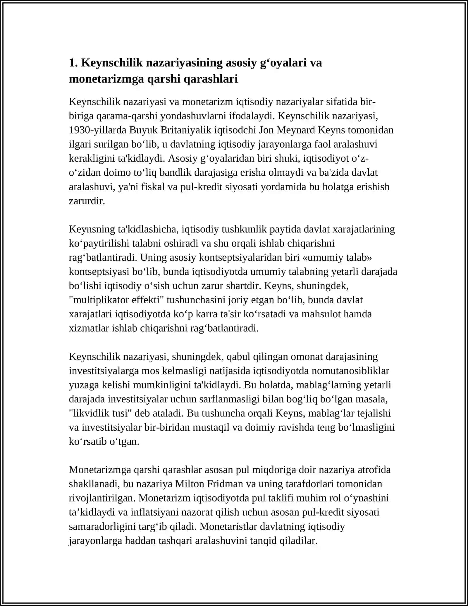 KEYNSCHILIK NAZARIYASI VA MONETARIZM: QARAMA-QARSHI YONDASHUVLAR 3