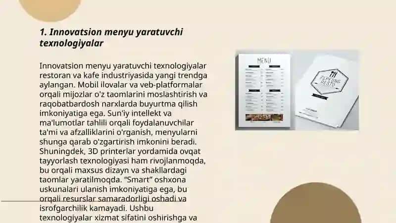 Restoranlarda mijozlar uchun innavatsion menyu yaratish 3