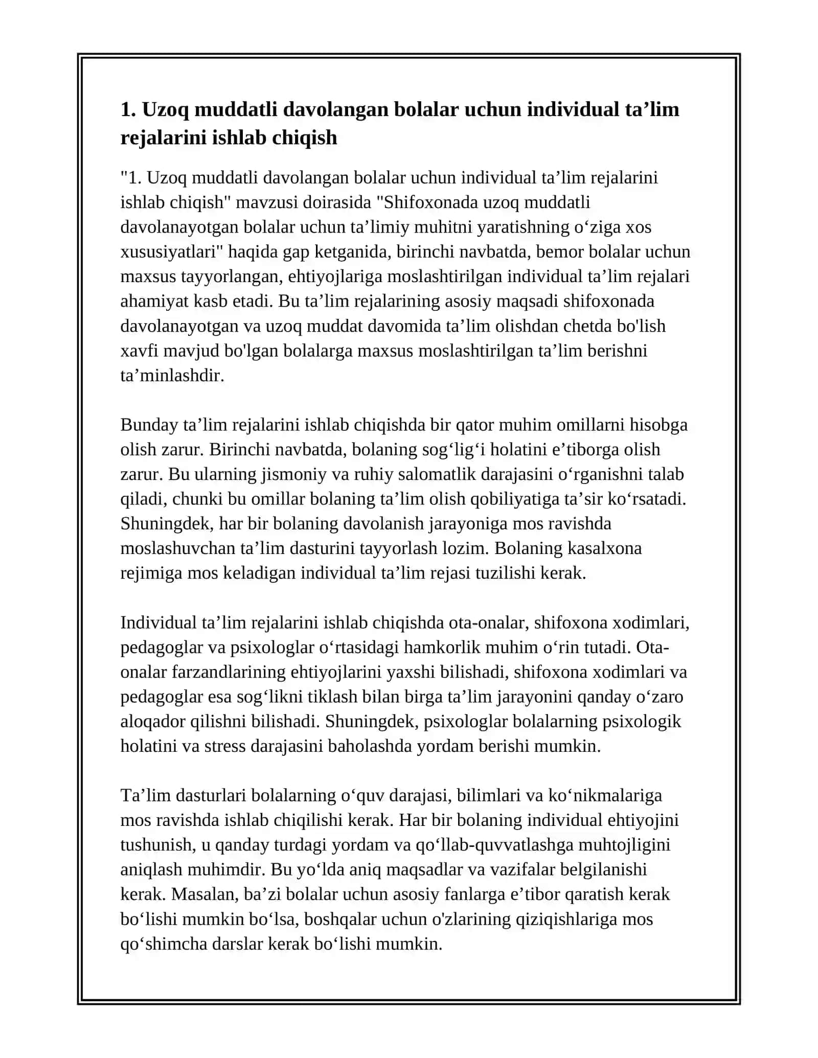 Shifoxonada Uzoq Muddatli Davolangan Bolalar Uchun Taʼlimiy Muhitni Yaratishning Oʻziga Xos Xususiyatlari 3
