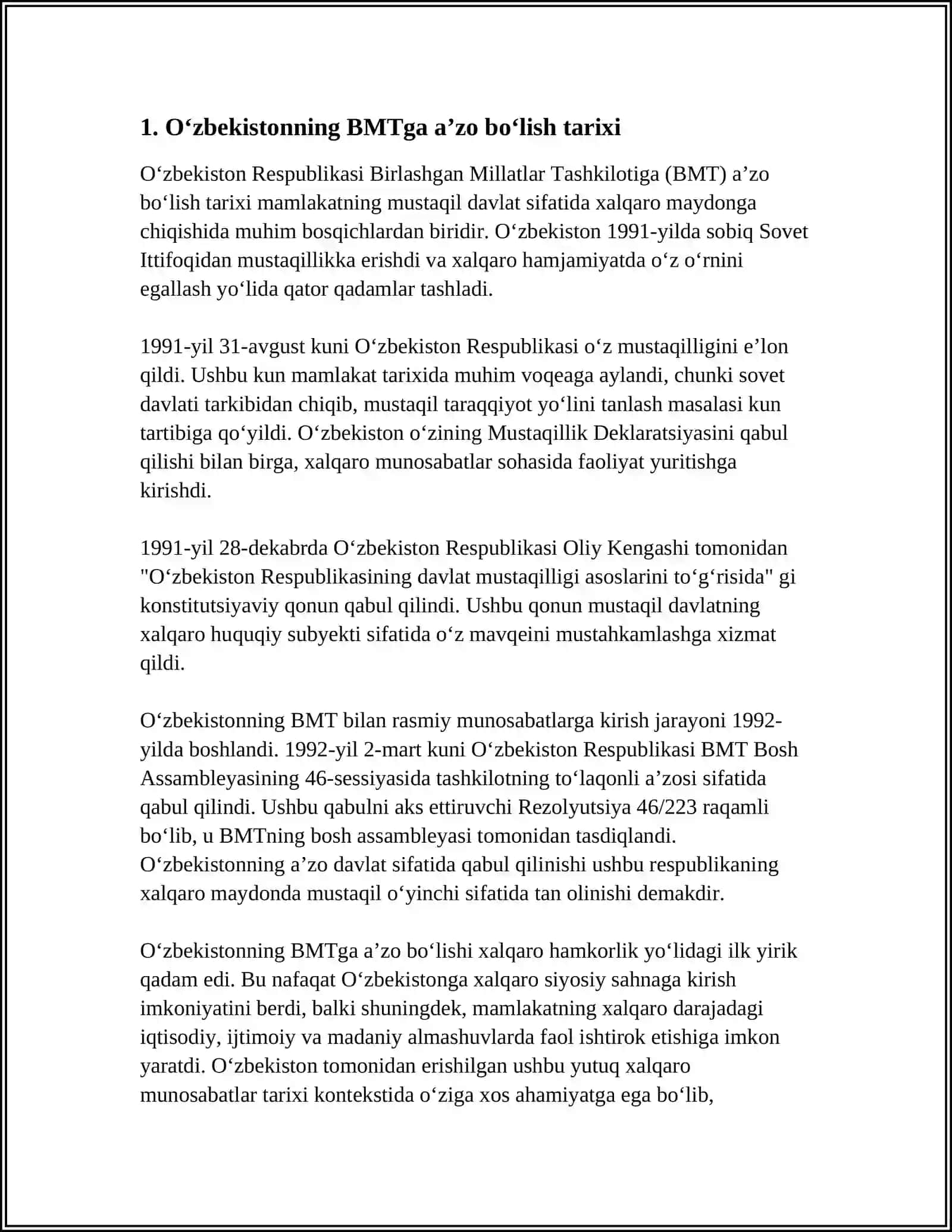 OZBEKISTONNING BMT BILAN HAMKORLIK ALOQALARI 3