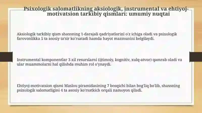Psixologik salomatlikning asosiy tarkibiy qismlari 3