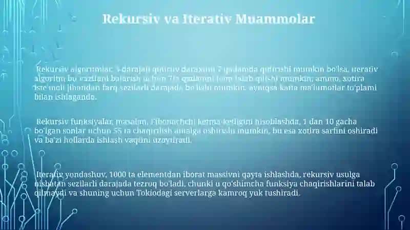 Tarmoqlanuvchi va takrorlanuvchi masalalarni yechishda dasturlash usullaridan foydalanish 3