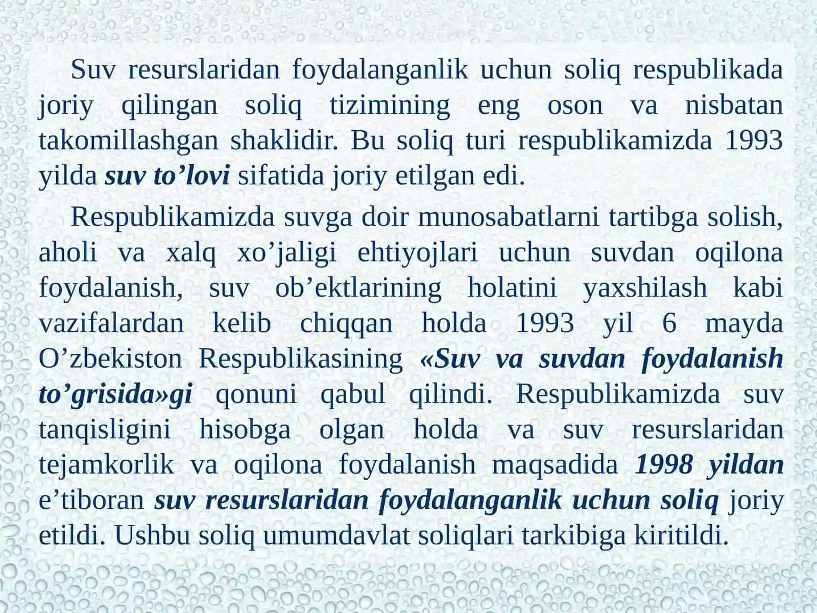 Suv resurslaridan foydalanganlik uchun soliq 3