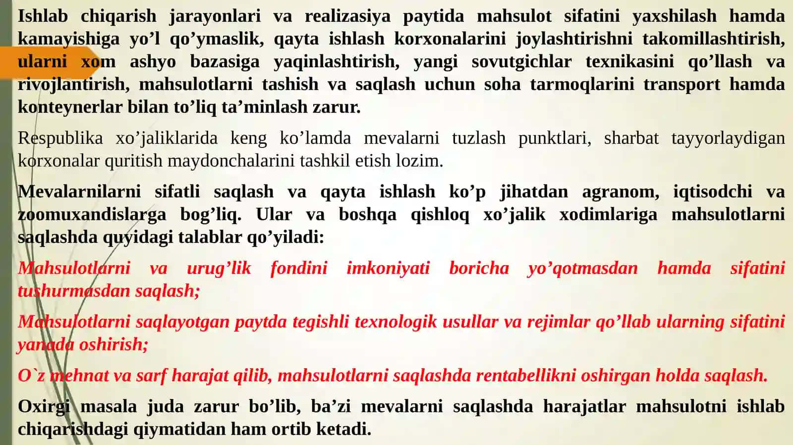 Anor va boshqa mevalarning saqlashni xalq xo’jaligidagi o’rni va ahamiyati 3