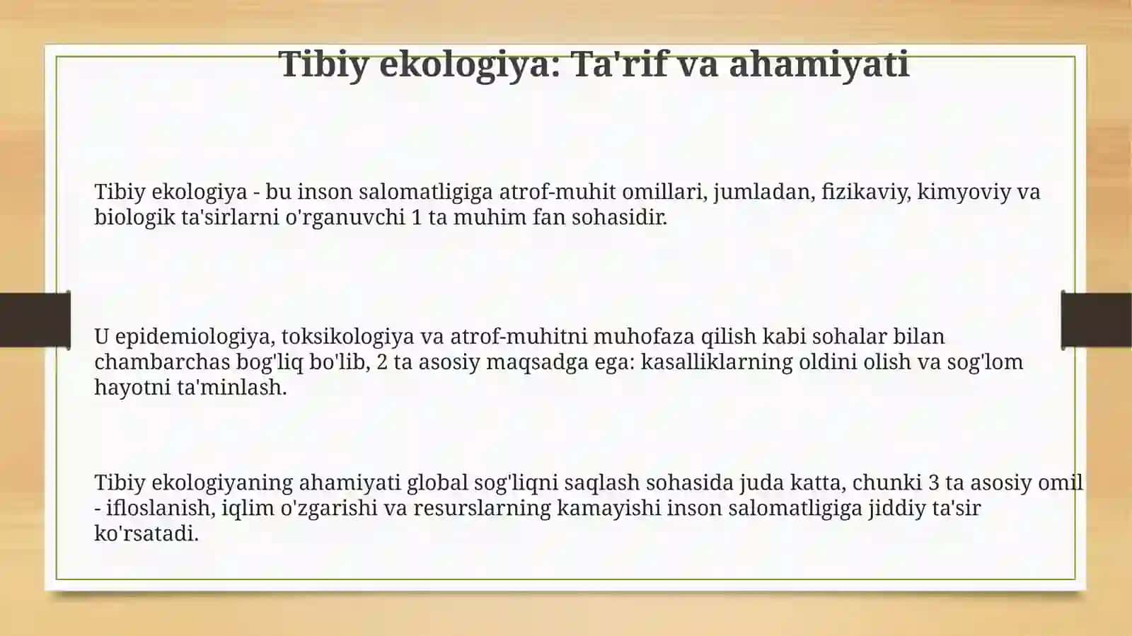 Тиббий экология ҳақида тушунча. Муҳит ва экологик омиллар 3