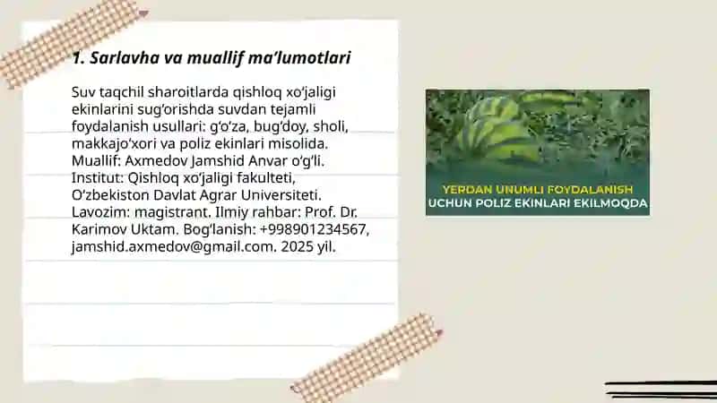 Suvdan tejamli foydalanish usullari sharoitlarda 3