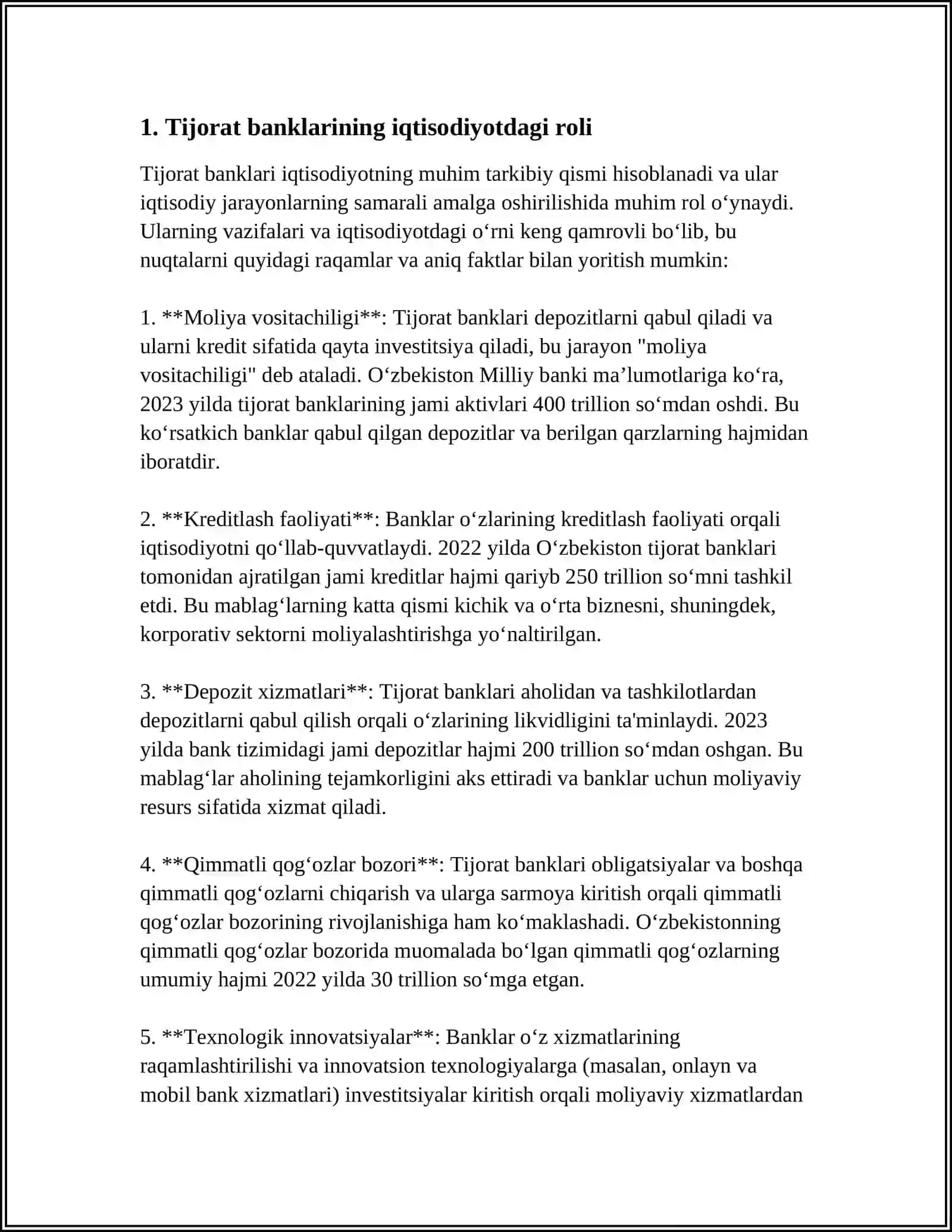 IQTISODIYOTNI RIVOJLANTIRISH SHAROITIDA TIJORAT BANKLARINING TUTGAN OʻRNI 3