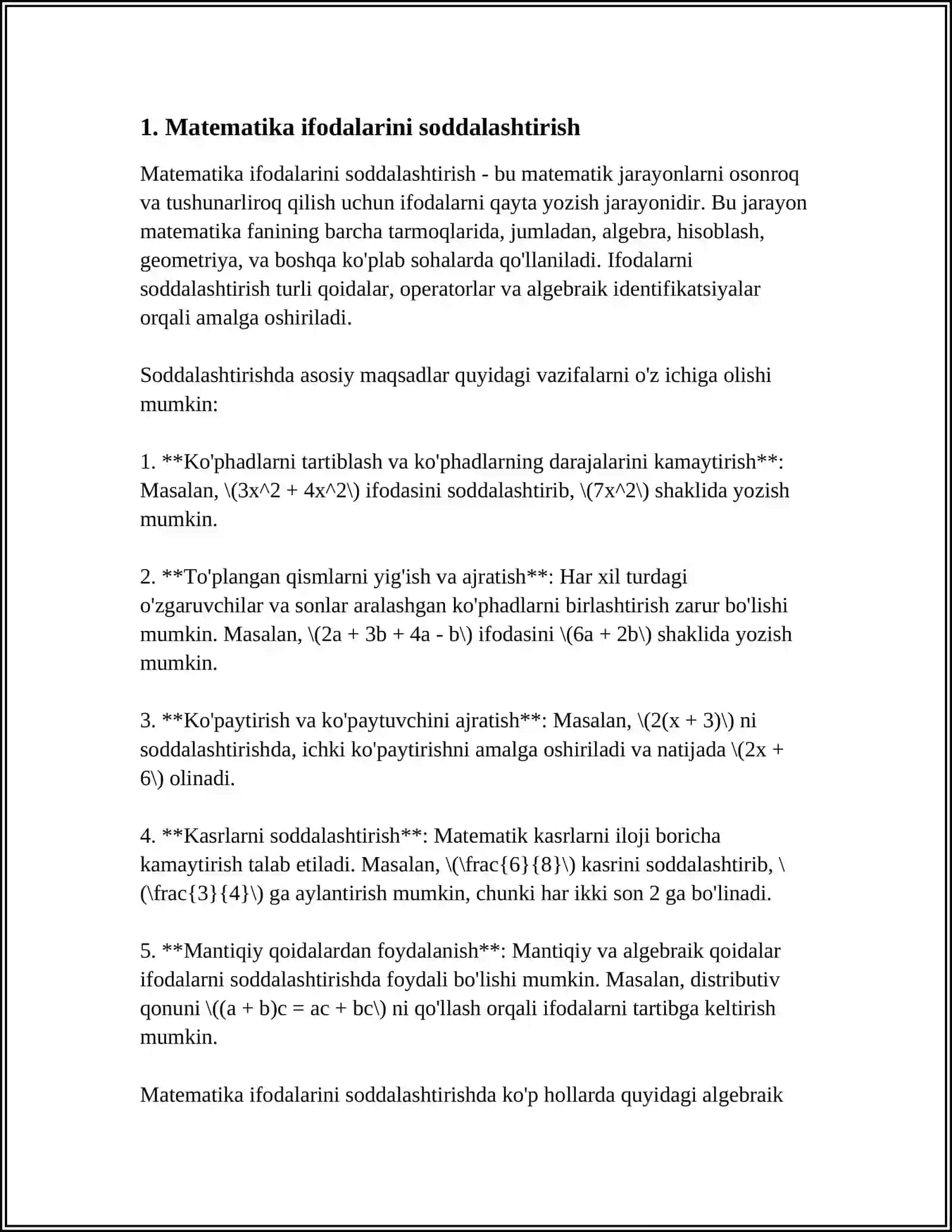 MATLAB DASTURIDA MATEMATIK IFODALAR USTIDA SHAKIL ALMASHTIRISHLAR 3