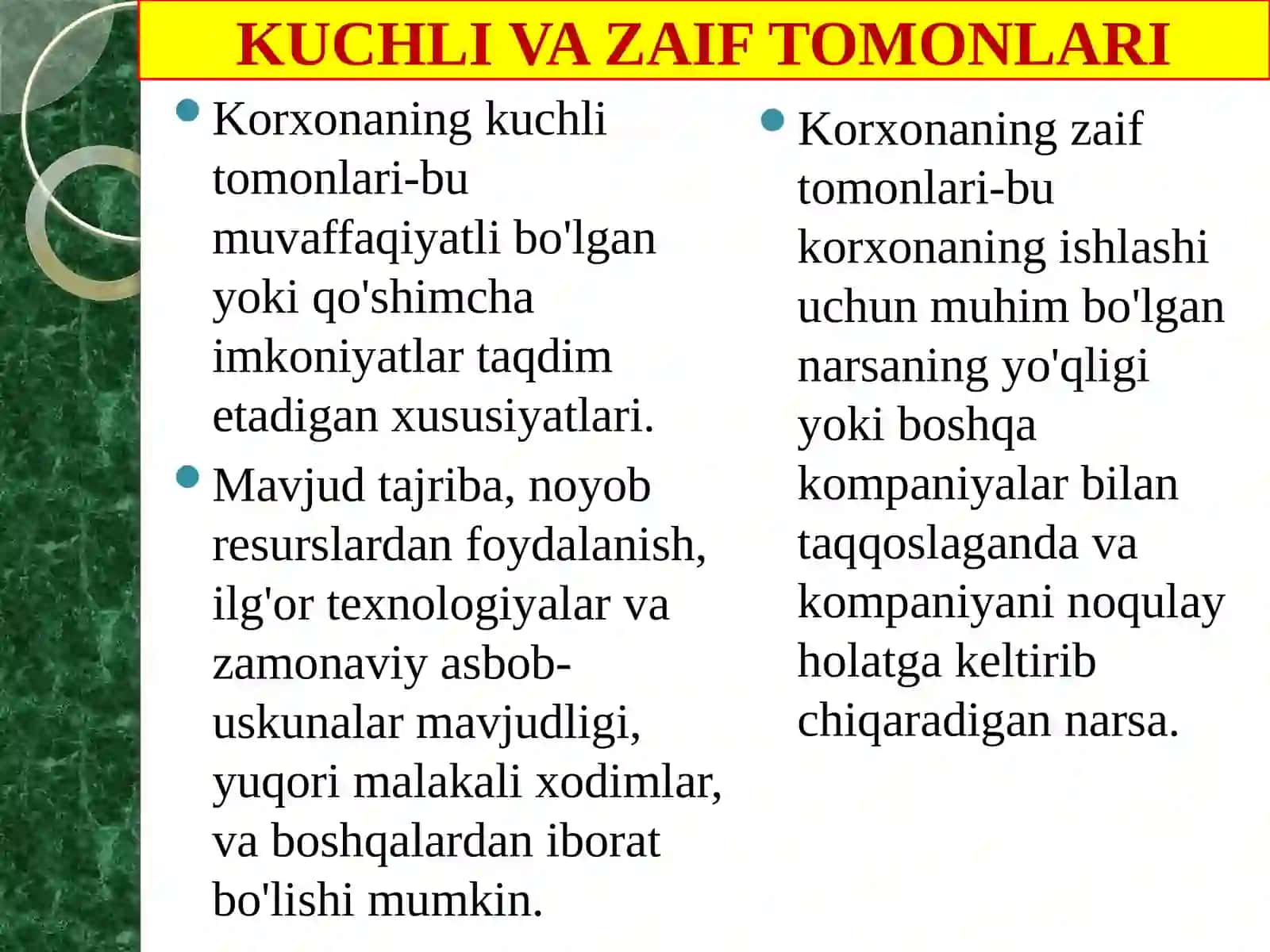 SWOT TAHLIL VA O’Z-O’ZINI BAHOLASH 3