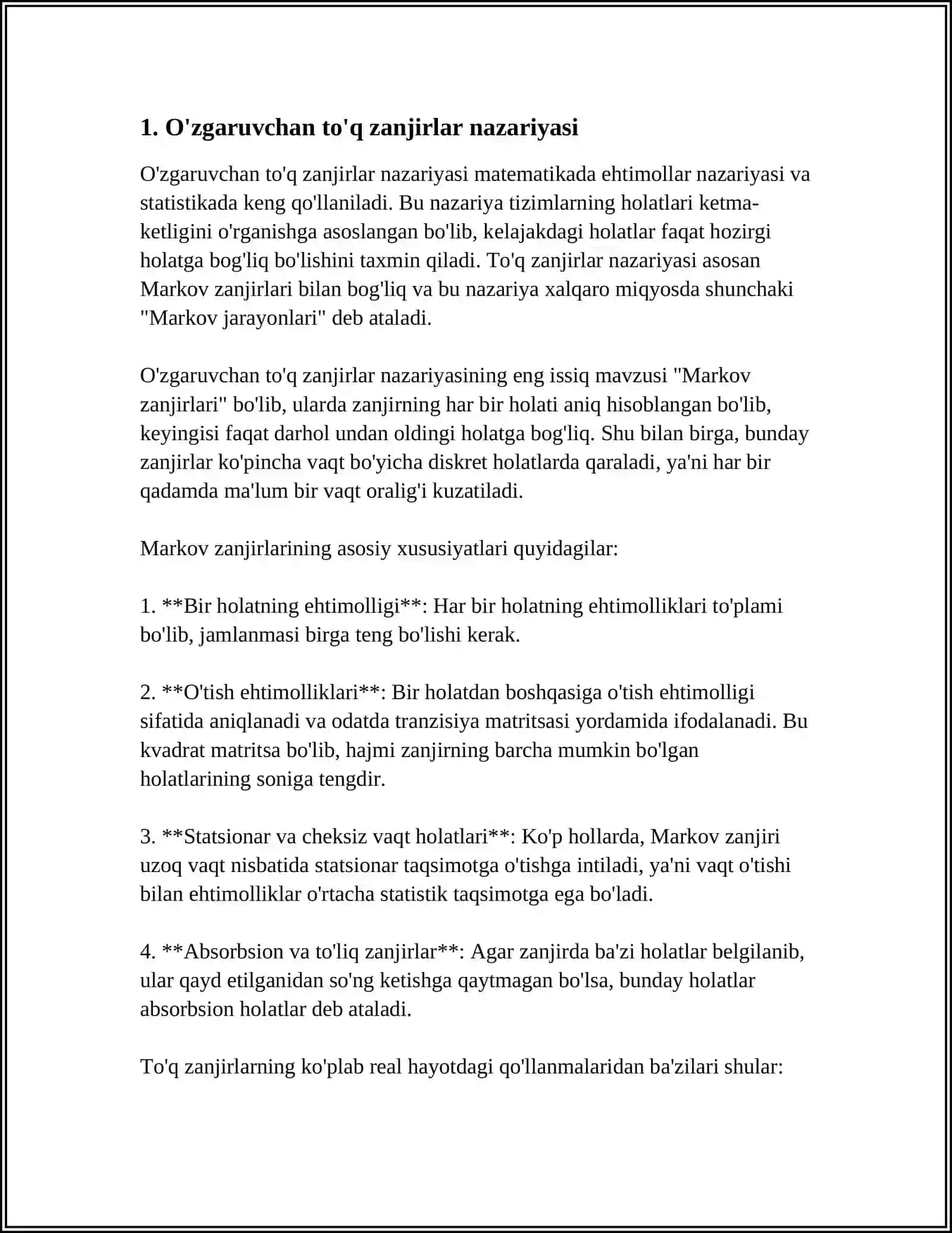O'ZGARUVCHAN TO'Q ZANJIRLAR NAZARIYASI 3