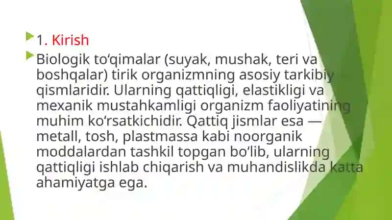 1-BIOLOGIK TO’QIMALAR VA QATTIQ JISMLARNING ZICHLIGINI ANIQLASH slayd 3